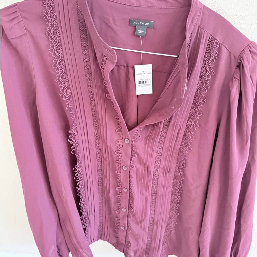 Ann Taylor Burgundy Blouse with Lace Detail